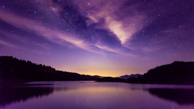 夜晚 星空 湖水