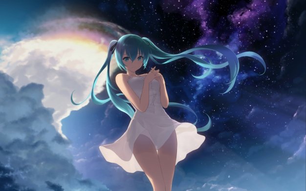 初音未来 白色连衣裙 星空动漫壁纸