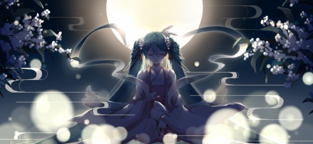 中秋节 晚上 月亮 兔子 初音未来动漫壁纸