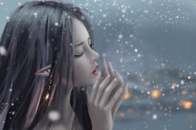 雪 女孩唯美插画高清动漫壁纸