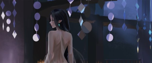 唯美回眸女孩长发露背3440×1440带鱼屏动漫壁纸