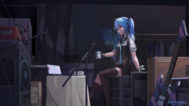 初音未来miku耳机 吉他 动漫壁纸