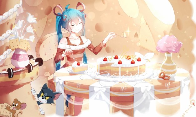 初音未来 生日蛋糕 猫和老鼠 动漫壁纸