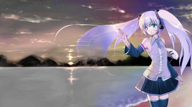 海边 日落 VOCALOID 女孩 初音未来