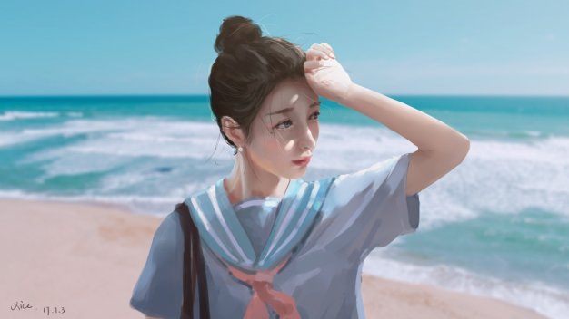 海边 女生 风景 动漫壁纸