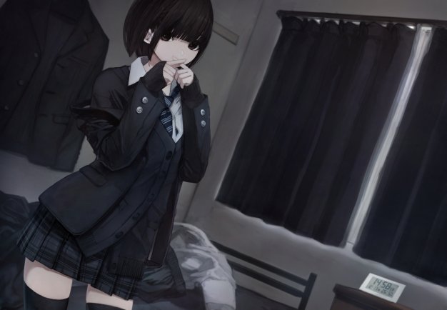 女孩子制服 黑色裤袜 动漫壁纸