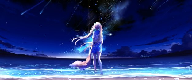 夜海 少女 3440×1440动漫壁纸