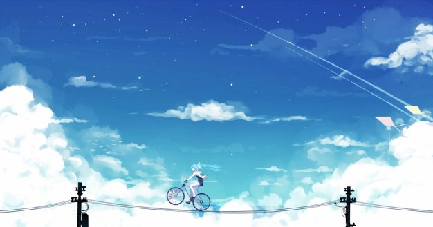 初音未来miku 天空 电线 单车 动漫壁纸