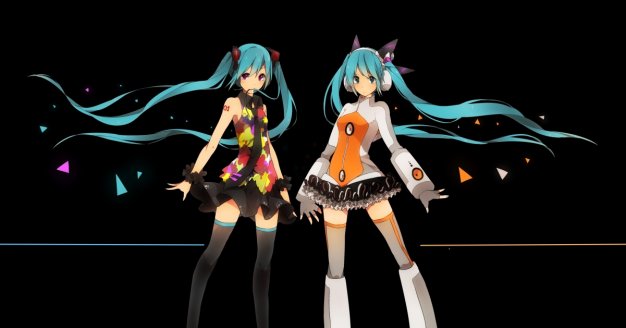 VOCALOID 两个女孩 耳机 初音未来