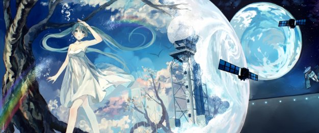 VOCALOID初音未来 星球 星空 太空3440×1440动漫壁纸