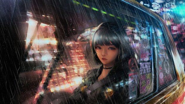 雨天透过车窗的女孩动漫壁纸3840×2160