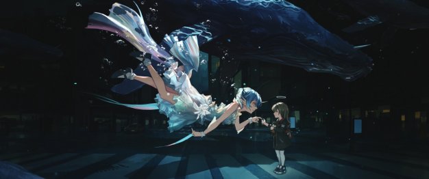 初音未来,水下,礼服,唯美3440×1440动漫壁纸