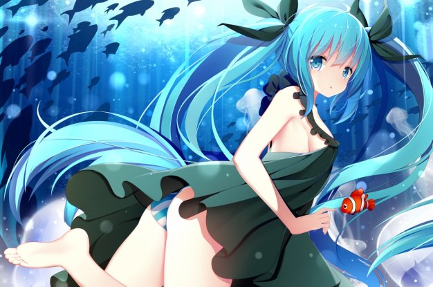 初音未来 水下 海底 鱼 动漫壁纸