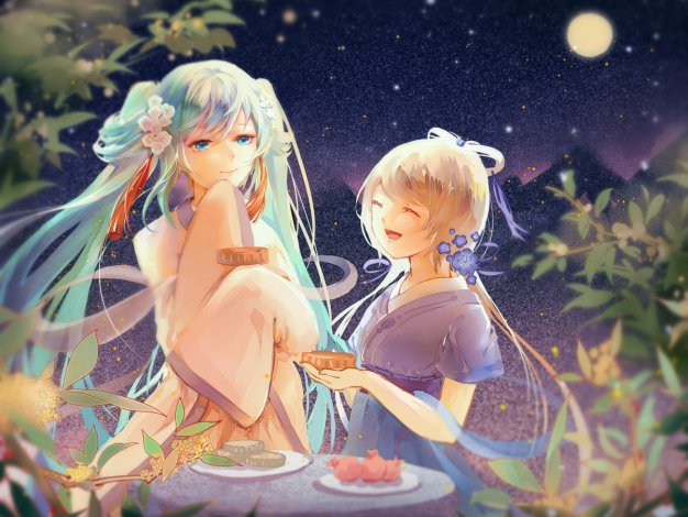 VOCALOID洛天依 初音未来 中国风 中秋电脑壁纸