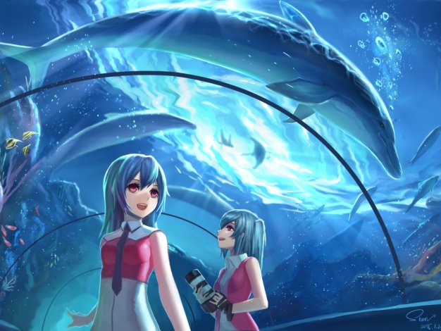 水族馆 可爱初音女孩动漫壁纸