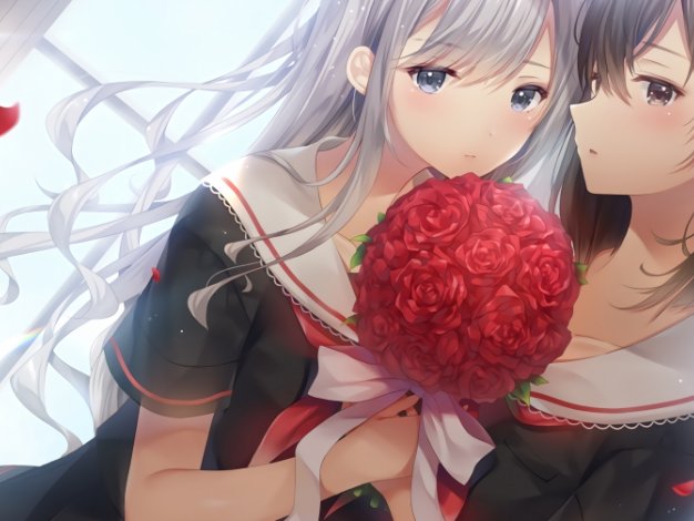 红色百合花 女孩相爱 唯美好看3440×1440动漫壁纸