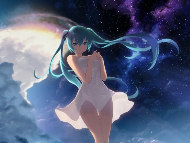 初音未来 白色连衣裙 星空动漫壁纸