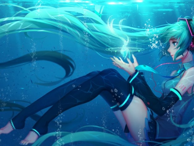 初音未来,海底,水下,动漫壁纸