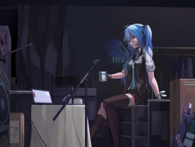 初音未来miku耳机 吉他 动漫壁纸