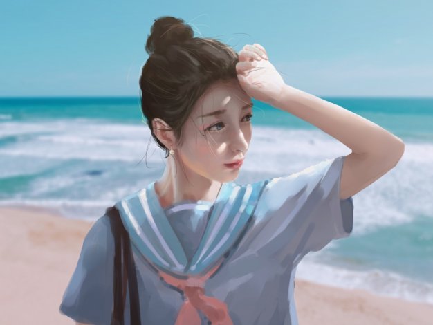 海边 女生 风景 动漫壁纸