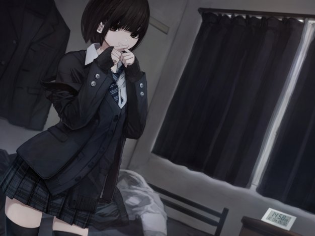 女孩子制服 黑色裤袜 动漫壁纸