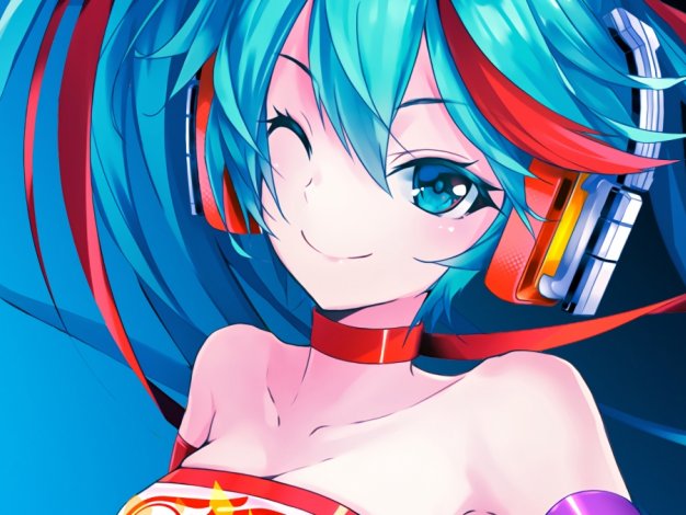 Miku 初音未来 闭着一只眼睛的可爱女孩动漫壁纸