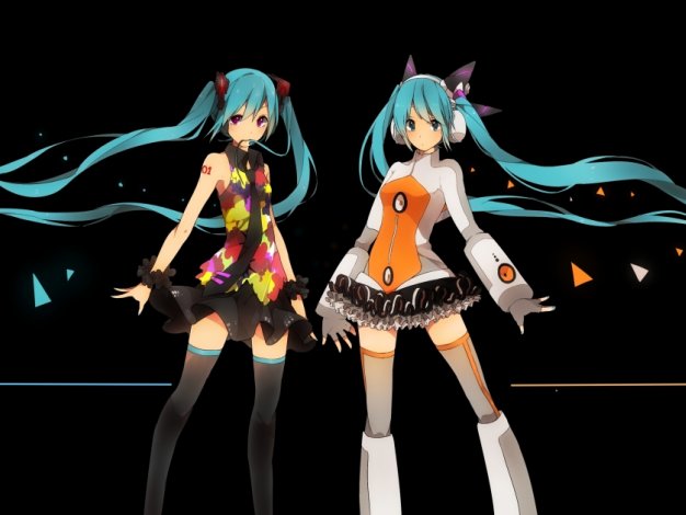 VOCALOID 两个女孩 耳机 初音未来