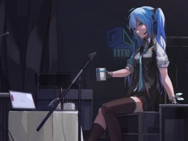 初音未来miku耳机 吉他 3440×1440动漫壁纸