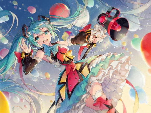 初音未来公主殿下 miku 天空 气球 动漫壁纸