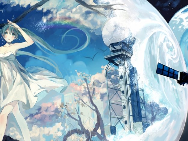 VOCALOID初音未来 星球 星空 太空3440×1440动漫壁纸