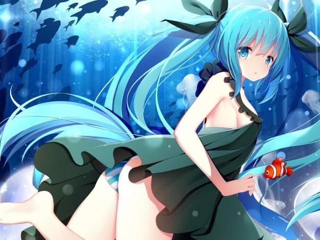 初音未来 水下 海底 鱼 动漫壁纸