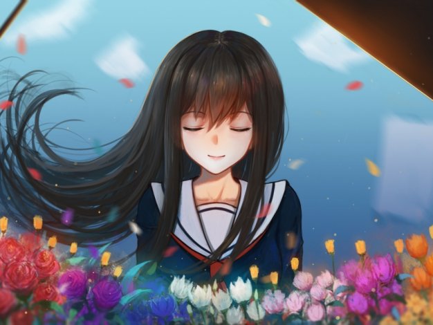 女孩子 花 flower插画动漫壁纸